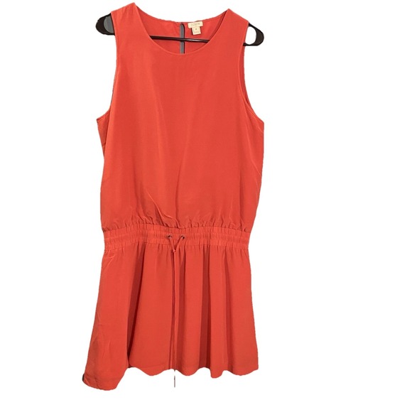 J Crew Womens Knee Length Silk Dress Size M Sleeveless Orange Round Neck Elastic - Picture 1 of 9
